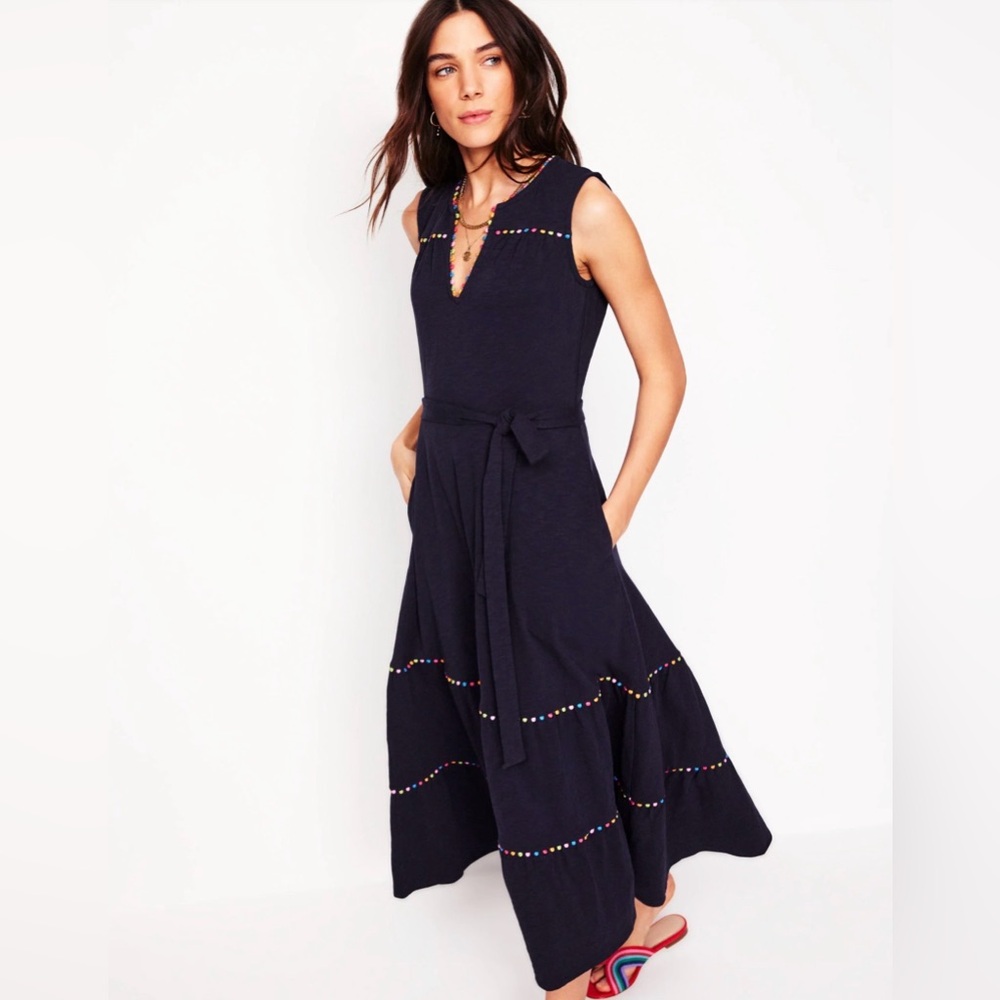 Boden Tara Trimmed Tiered Jersey Dress Size 12P